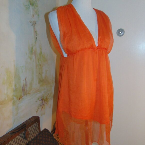 Steve Madden Blouse Top Women Small Orange Boho Plunging V-Neck Fairycore Twee - Picture 2 of 11
